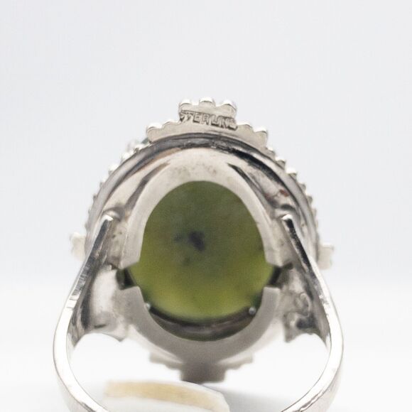Vintage Sterling Silver Green Gemstone Cabochon Ring Size 6.75 - Picture 15 of 16